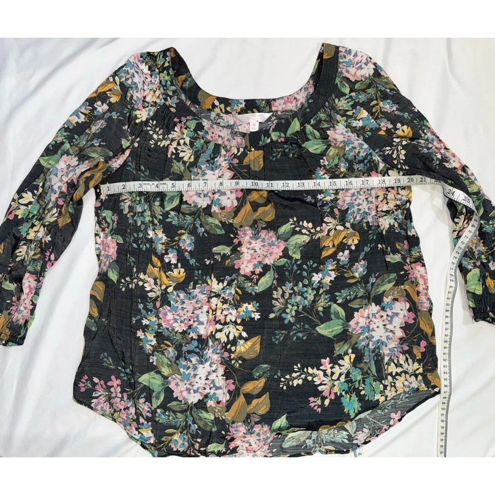 Lauren Conrad Womens Top Medium Floral Pleated Blouse Multicolor 3/4 Sleeve - Picture 6 of 10